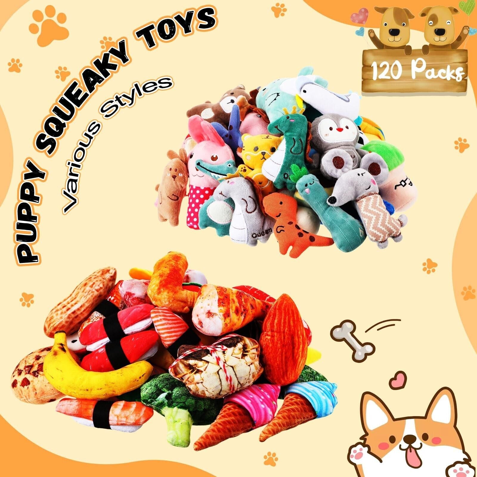 120 Pack Small Squeaky Dog Toys Bulk for Puppy Small Dogs Pets Cute Plush Stu...