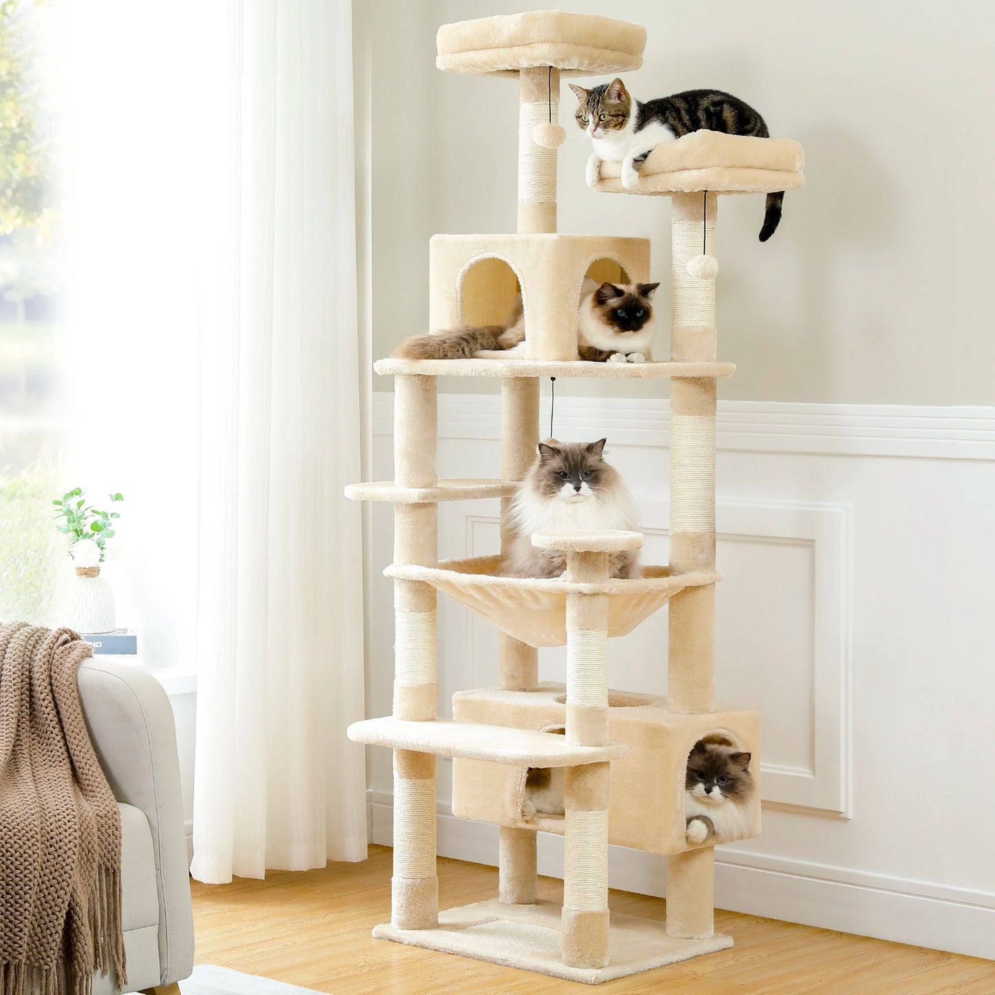 Multi-Level Luxury Cat Tree Tower with Condo Hammock Cat Scrapers with Scratching Post Cat Accessories Cat Toy for Indoor Cats