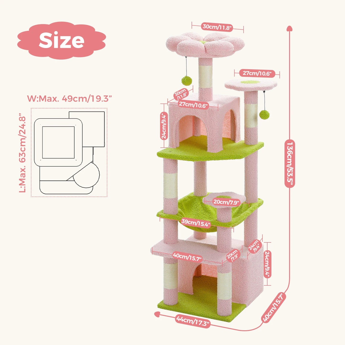 Multi-Level Luxury Cat Tree Tower with Condo Hammock Cat Scrapers with Scratching Post Cat Accessories Cat Toy for Indoor Cats