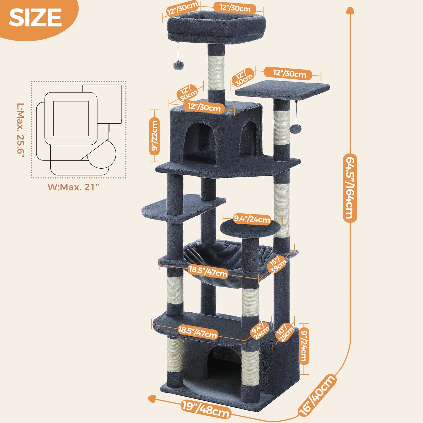 Multi-Level Luxury Cat Tree Tower with Condo Hammock Cat Scrapers with Scratching Post Cat Accessories Cat Toy for Indoor Cats