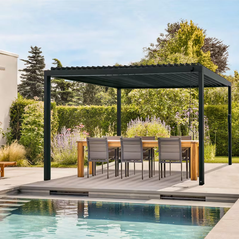 Sarasota 16-Ft W X 10-Ft L X 8-Ft 2-In H Black Metal Freestanding Pergola with Canopy