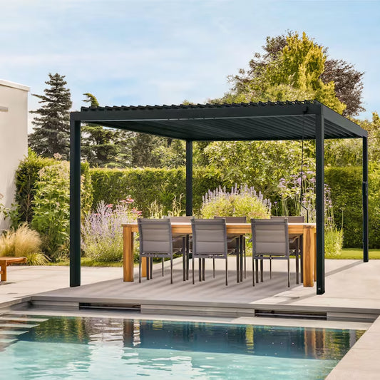 Sarasota 16-Ft W X 10-Ft L X 8-Ft 2-In H Black Metal Freestanding Pergola with Canopy