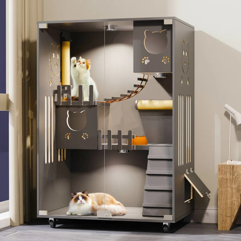 Desara Wooden Cat Villa, Large Cat Enclosure, Indoor Enclosed Cat House