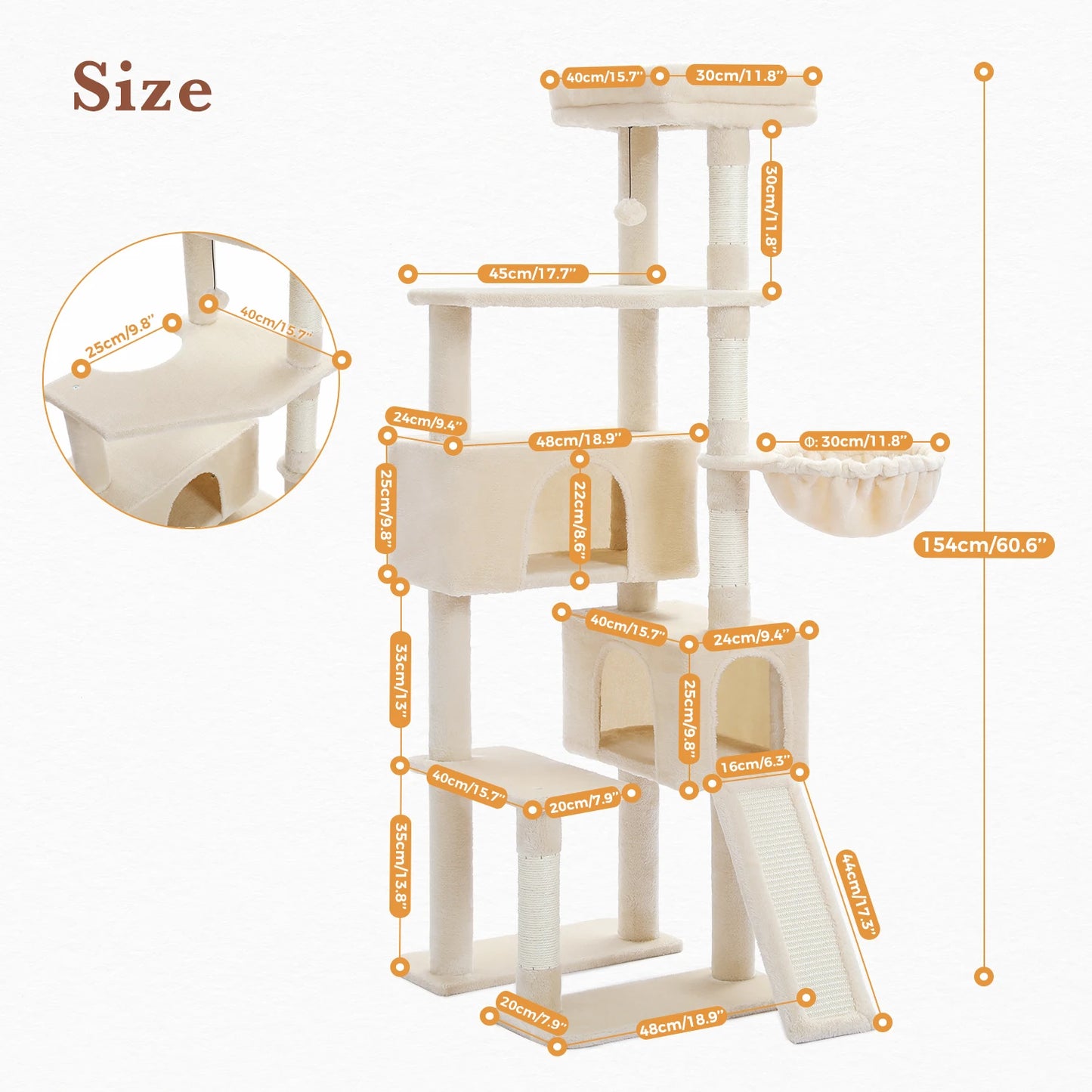 Multi-Level Luxury Cat Tree Tower with Condo Hammock Cat Scrapers with Scratching Post Cat Accessories Cat Toy for Indoor Cats