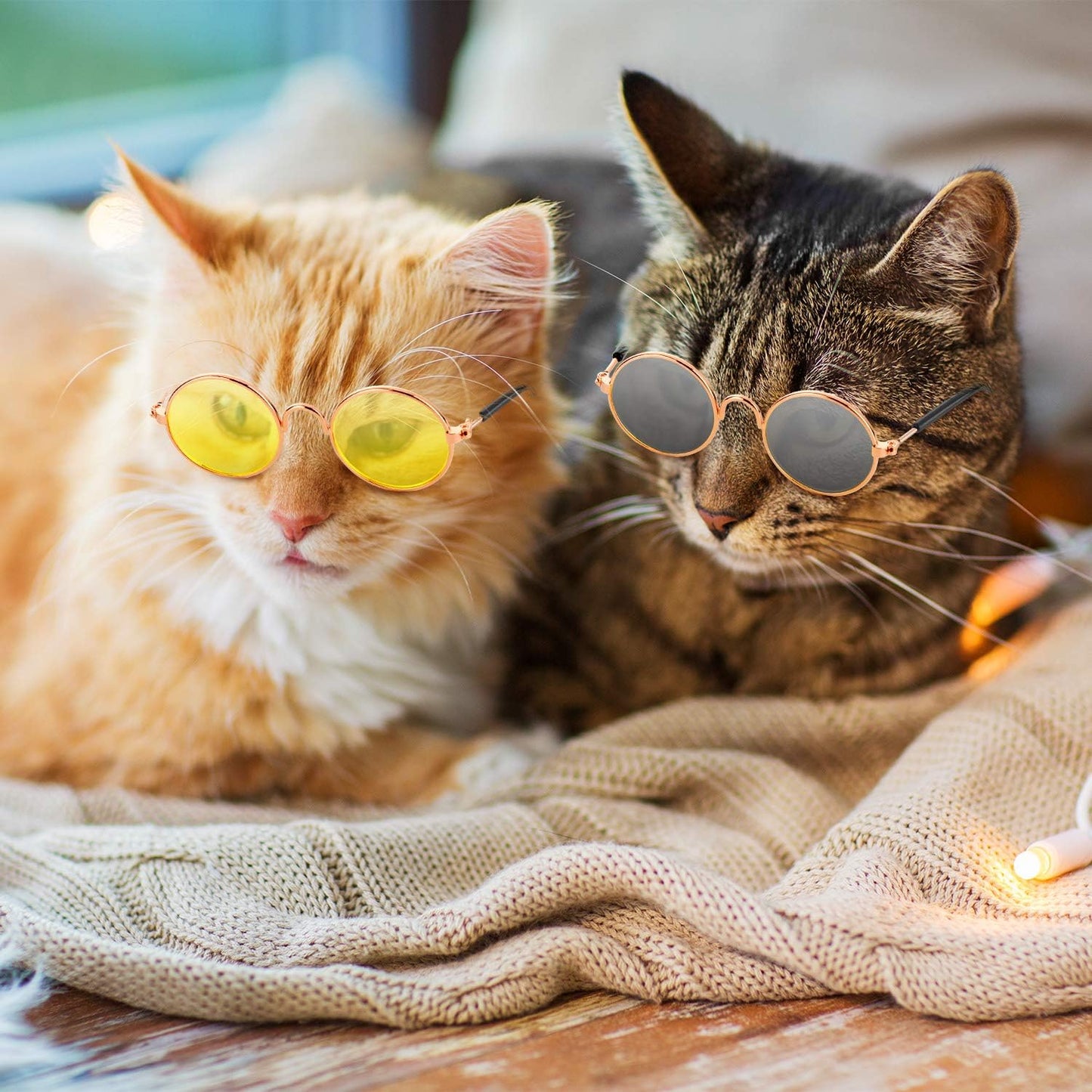 10 Pieces Cat Dog Sunglasses Funny Pet Glasses round Metal Cat Classic Retro Sunglasses Pet Hippie Cute Dog Cat Cosplay Party Costume Photo Props Cosplay Glasses (Mixed Color)