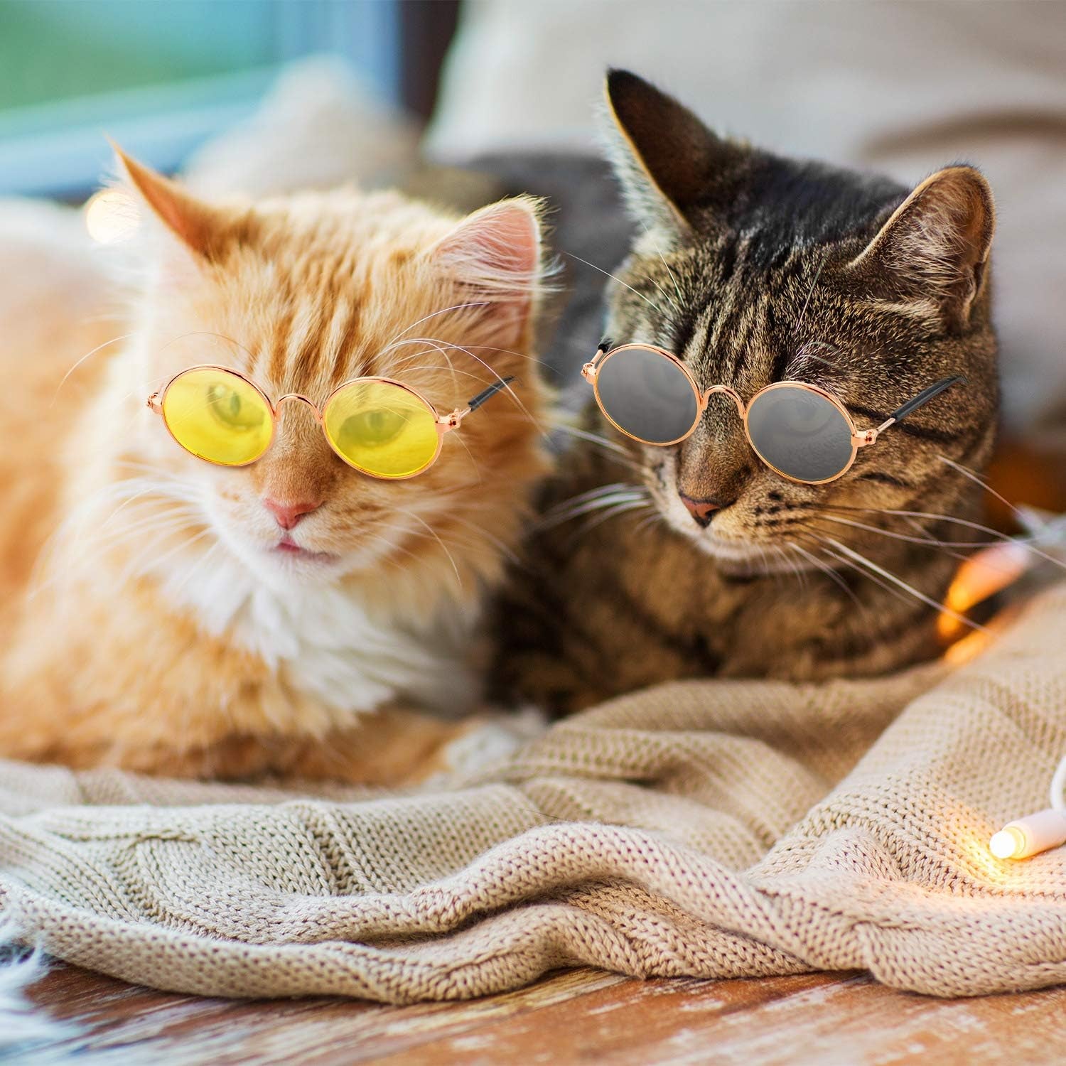 10 Pieces Cat Dog Sunglasses Funny Pet Glasses round Metal Cat Classic Retro Sunglasses Pet Hippie Cute Dog Cat Cosplay Party Costume Photo Props Cosplay Glasses (Mixed Color)