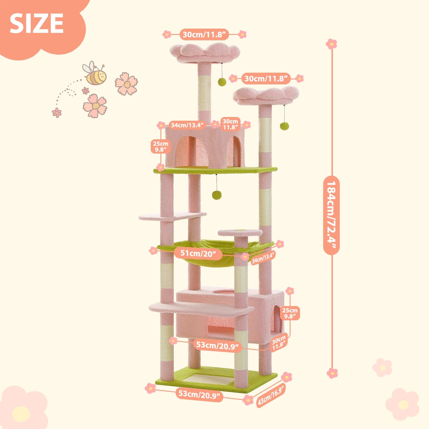 Multi-Level Luxury Cat Tree Tower with Condo Hammock Cat Scrapers with Scratching Post Cat Accessories Cat Toy for Indoor Cats