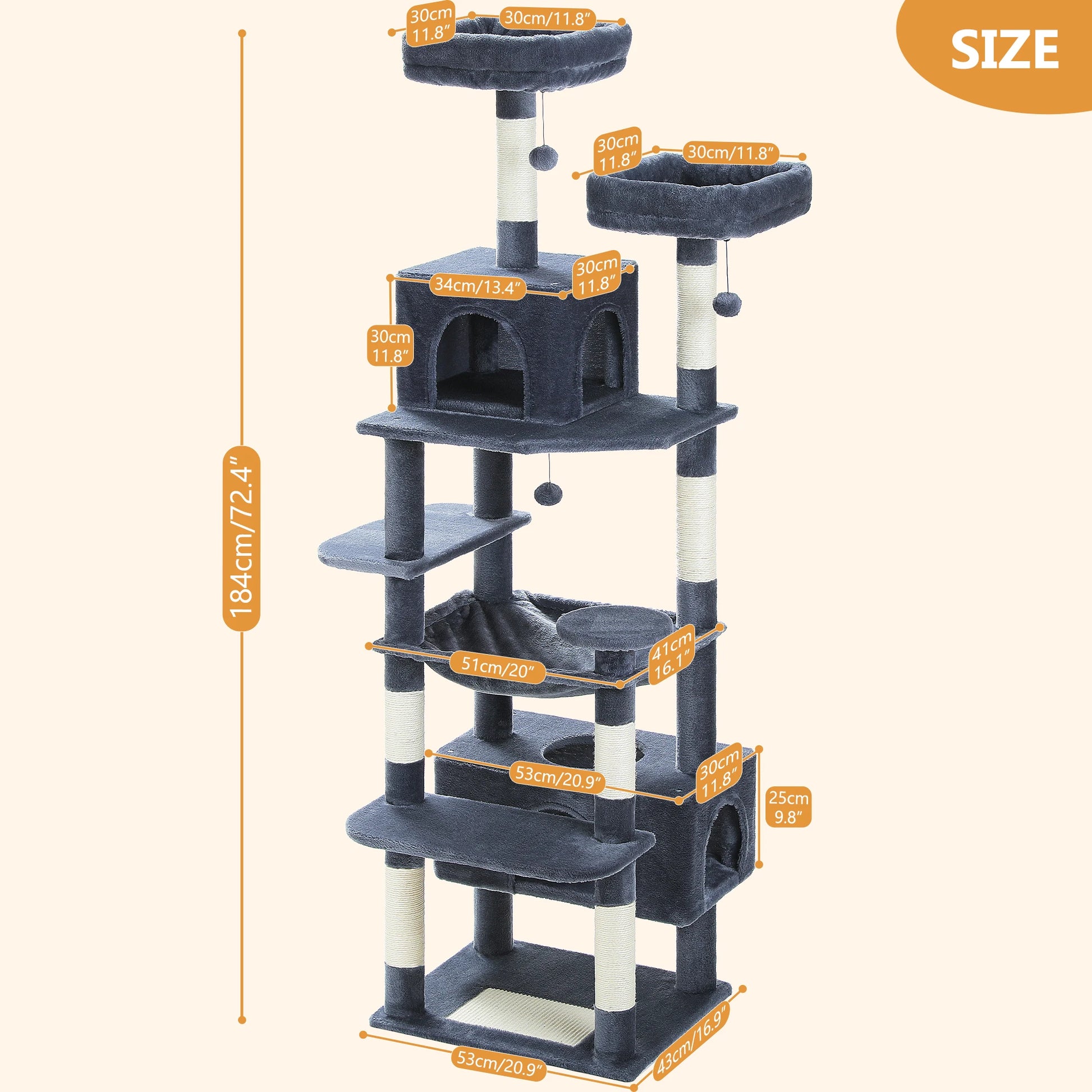 Multi-Level Luxury Cat Tree Tower with Condo Hammock Cat Scrapers with Scratching Post Cat Accessories Cat Toy for Indoor Cats