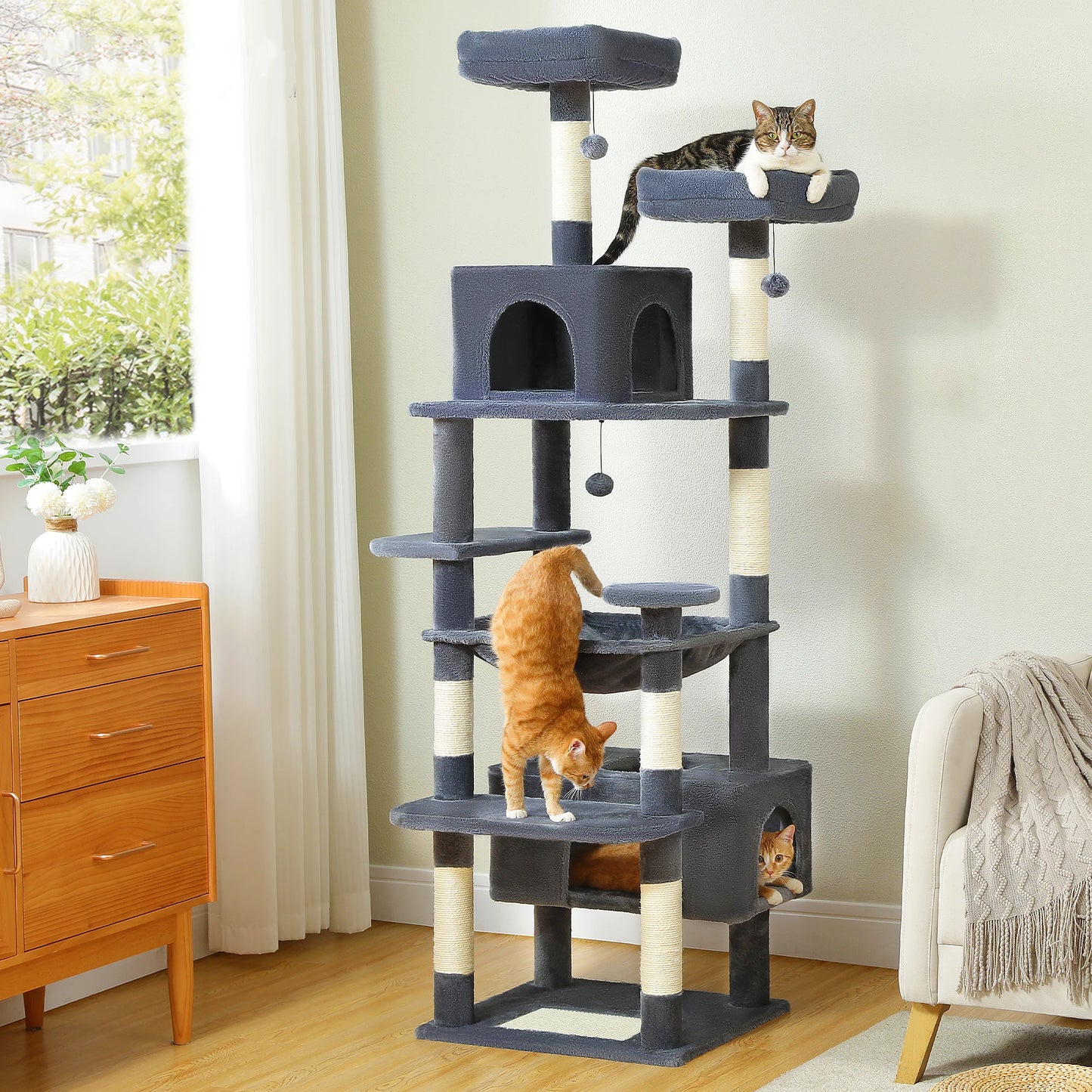 Multi-Level Luxury Cat Tree Tower with Condo Hammock Cat Scrapers with Scratching Post Cat Accessories Cat Toy for Indoor Cats