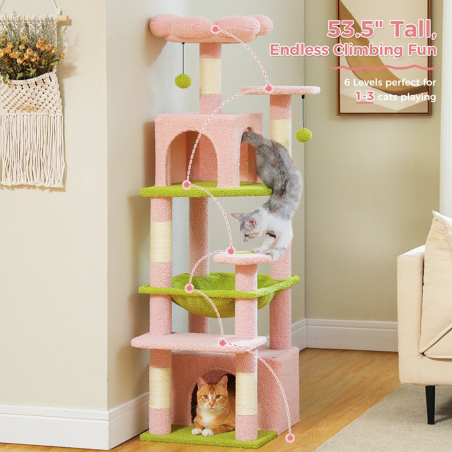 Multi-Level Luxury Cat Tree Tower with Condo Hammock Cat Scrapers with Scratching Post Cat Accessories Cat Toy for Indoor Cats