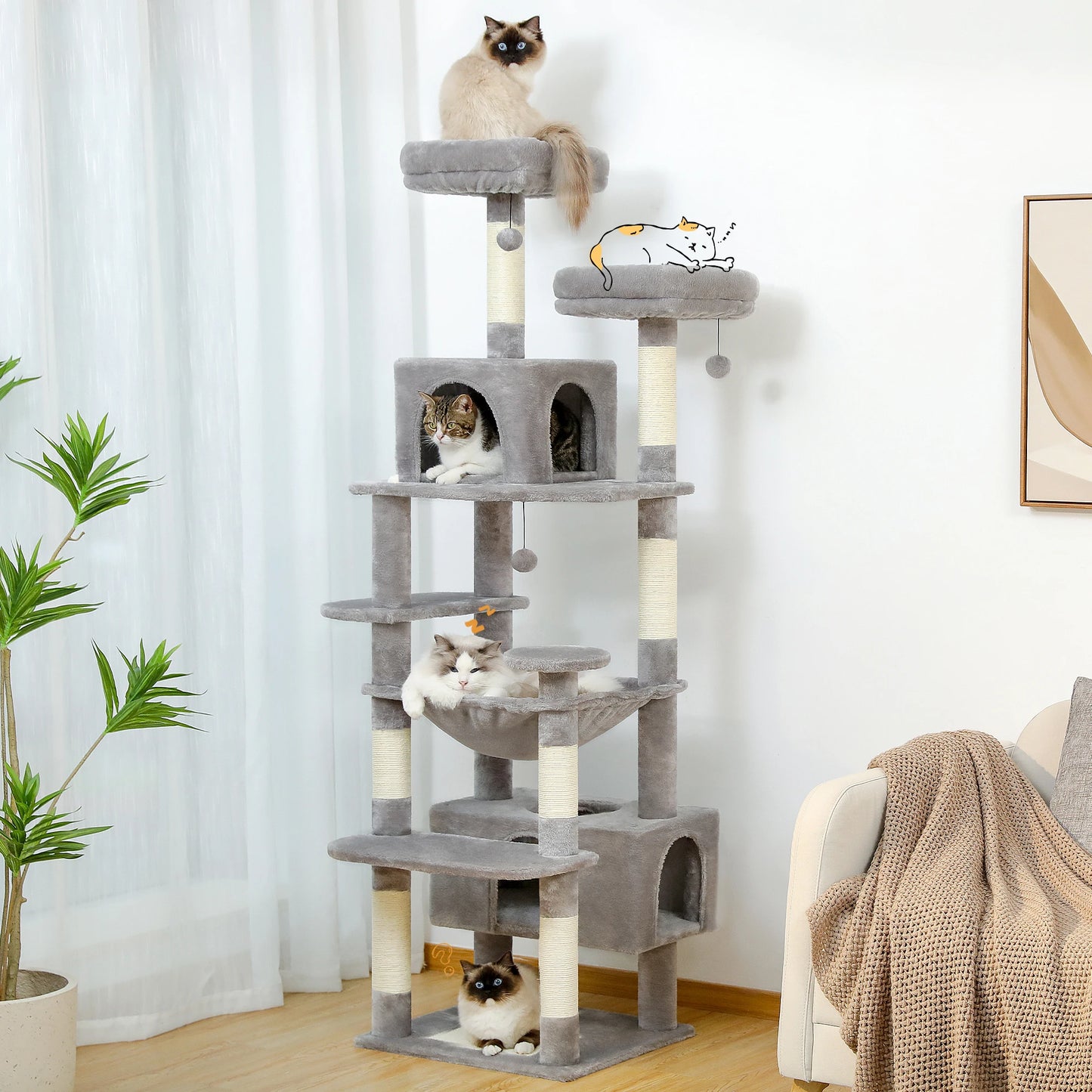 Multi-Level Luxury Cat Tree Tower with Condo Hammock Cat Scrapers with Scratching Post Cat Accessories Cat Toy for Indoor Cats