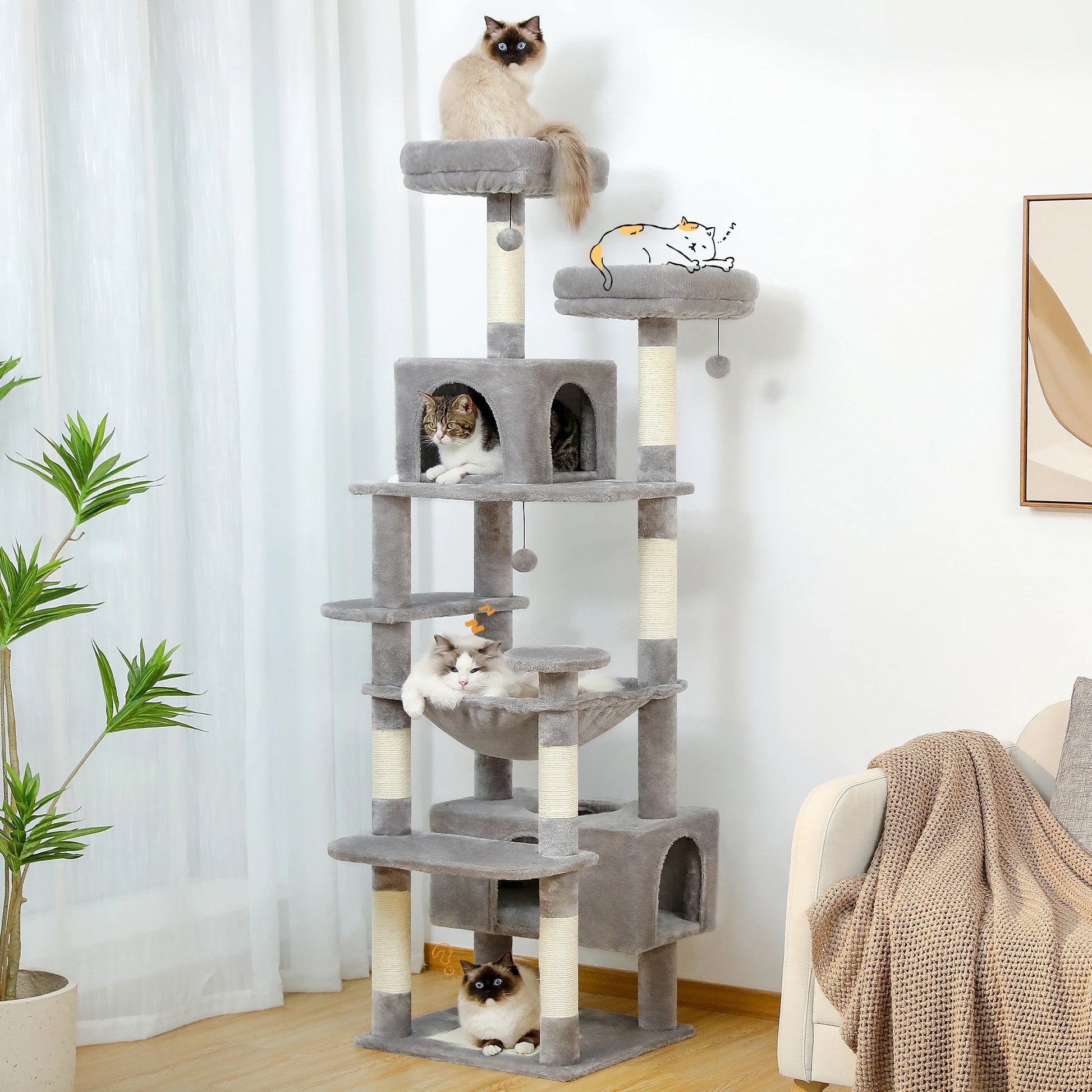 Multi-Level Luxury Cat Tree Tower with Condo Hammock Cat Scrapers with Scratching Post Cat Accessories Cat Toy for Indoor Cats